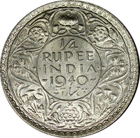 India-British George VI Silver 1940 (B) 1/4 Rupee Bombay UNC KM# 545 (22 349)