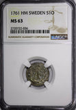 SWEDEN Adolf Fredrik 1761 HM 1 ORE NGC MS63  1 GRADED HIGHEST BY NGC KM#472/036