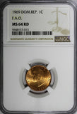 Dominican Republic Bronze 1969 1 Centavo NGC 64 RD F.A.O. RED TONING KM# 32 (13)