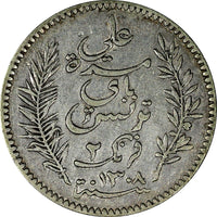 Tunisia Ali III Silver 1309 (1891) 2 Francs Mintage-595,000 KM# 225 (18 928)