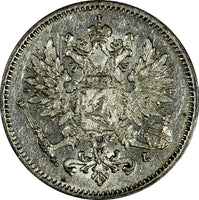 Finland Nicholas II Silver 1909 L 25 Penniä KM# 6.2 (17 282)