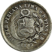 Peru Silver 1865 YB  1/5 Sol Better Date KM# 191 (19 392)