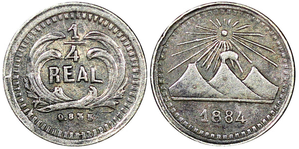 Guatemala Silver 1884 1/4 Real Mintage-100.030 KM# 151 (22 675)