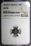 MEXICO Silver 1842 S.L.Pi 1/4 Real NGC AU58 San Luis Potosí Mint KM# 368.7