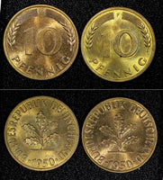 Germany - Federal Republic LOT OF 2 COINS 1950 F 10 Pfennig UNC KM# 108 (640)