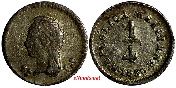 Mexico FIRST REP.Silver 1850 Go LR 1/4 Real Guanajuato Mint XF KM#368.5 (561)