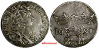 SWEDEN Carl XI (1660-1697) Silver 1691 2 Mark  SCARCE KM# 282.1 (13 238)