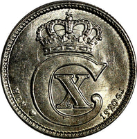 Denmark Christian X Silver 1920 VBP GJ 25 Ore 1st DATE Ch.UNC KM#815.2a (15 017)