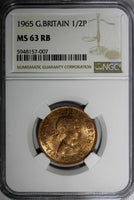GREAT BRITAIN Elizabeth II Bronze 1965 1/2 Penny NGC MS63 RB KM# 896 (007)