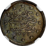 Turkey Mehmed V Silver AH1327//2 (1910) 2 Kurush NGC MS62 Toned KM# 749 (048)