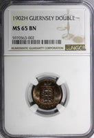 Guernsey Bronze 1902 H 1 Double Heaton's Mint NGC MS65 BN TOP GRADED KM# 10 (02)