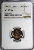 Guernsey Bronze 1902 H 1 Double Heaton's Mint NGC MS65 BN TOP GRADED KM# 10 (02)