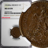 Mexico Copper  1924 Mo 1 Centavo NGC MS64 BN BETTER DATE KM# 415 (023)