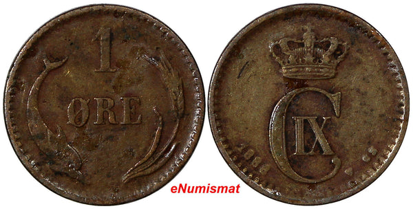 Denmark Christian IX Bronze 1888 CS 1 Ore KEY DATE SCARCE KM# 792.1 (10 195)
