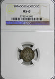 Mexico Silver 1896  Go R  5 Centavos  BU NGC MS65 TOP GRADED BY NGC  KM# 398.5
