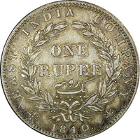 India-British Victoria Silver 1840 1 Rupee Toned KM# 457 (22 282)