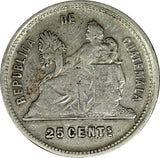 Guatemala Silver 1893 25 Centavos Last Year Type KM# 209.2 (22 583)