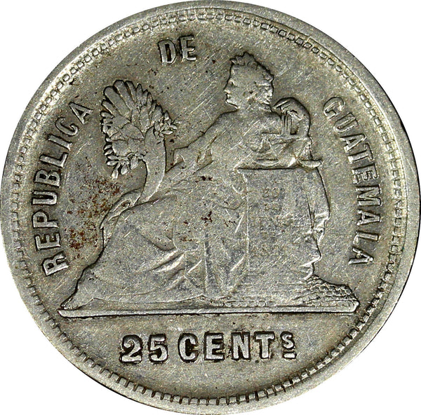 Guatemala Silver 1893 25 Centavos Last Year Type KM# 209.2 (22 583)