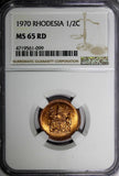 Rhodesia Bronze 1970 1/2 Cent NGC MS65 RD FULL RED KM# 9 (099)
