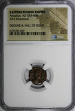 EASTERN ROMAN ARCADIUS AD 383-408 AE4 Nummus /Three emperors Spears NGC (037)