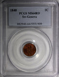 Swiss Cantons GENEVA Copper 1840 1 Centime PCGS MS64 RD RED !!! KM# 130