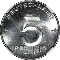 Germany - Democratic Republic Aluminum 1953 A 5 Pfennig NGC MS65 KM# 6 (039)