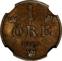 Sweden Oscar II Bronze 1895 1 Ore NGC MS64 BN TOP GRADED BY NGC KM# 750 (054)