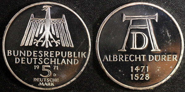 Germany - Federal Republic Silver 1971 D 5 Mark PROOF BU Flashy KM# 129 (23 217)