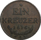 Austria Francis I Copper 1816 A 1 Kreuzer Vienna Mint 26.6 mm KM# 2113 (20 501)