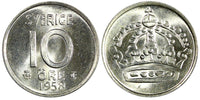 Sweden Gustaf VI SILVER 1958 10 Öre GEM BU COIN  KM# 823 (22 098)