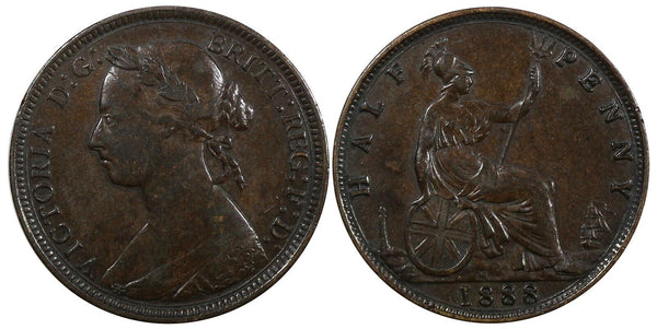 Great Britain Victoria Bronze 1888 1/2 Penny KM# 754 (20 589)