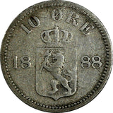Norway  Oscar II Silver 1888 10 Ore Mintage-500,000 SCARCE DATE KM# 350 (19 315)