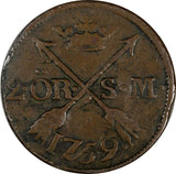 SWEDEN Adolf Frederick 1759 SM 2 Ore Low Mintage-352,000 SCARCE KM# 461 (19 612)