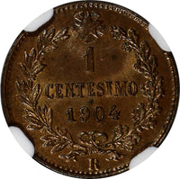 Italy Vittorio Emanuele III Bronze 1904 R 1 Centesimo NGC MS64 BN KM# 35 (241)
