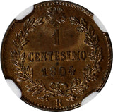 Italy Vittorio Emanuele III Bronze 1904 R 1 Centesimo NGC MS64 BN KM# 35 (241)