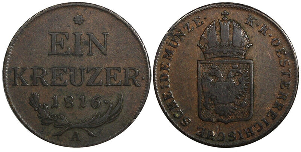 Austria Francis I Copper 1816 A 1 Kreuzer Vienna Mint 26.6 mm KM# 2113 (20 501)