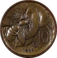 Italy Vittorio Emanuele III Bronze 1936-R 10 Centesimi aUNC  SCARCE KM# 60 (490)