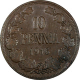 Finland Nicholas II Copper 1916 10 Pennia KM# 14 (19 044)