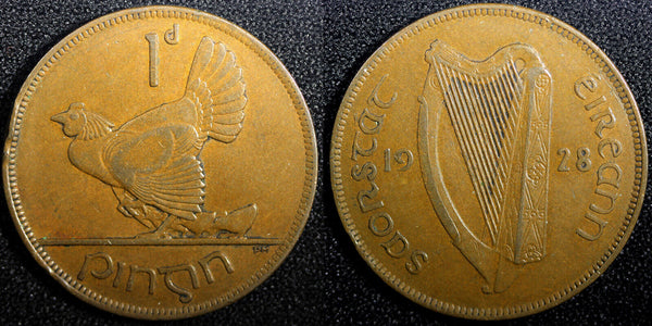 Ireland Republic Bronze 1928 1 Penny Hen with chicks 1st Year KM# 3 (23 699)