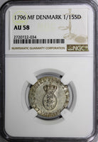 DENMARK Silver 1796-MF 1/15 Specie Daler NGC AU58 TOP GRADED RARE KM# 652