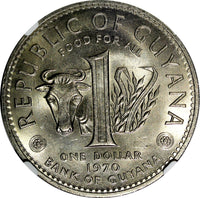 Guyana 1970 $1.00 Dollar FAO -CUFFY NGC MS66 GEM BU KM# 36 (010)