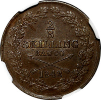 Sweden Carl XIV Johan Copper 1842 2/3 Skilling NGC MS62 BN KM# 641 (012)