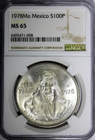 Mexico ESTADOS UNIDOS MEXICANOS Silver 1978 Mo 100 Pesos NGC MS65 KM# 483.2 (8)