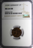 Germany-Third Reich Bronze 1939 F 1 Reichspfennig NGC MS64 RB KM# 89 (040)