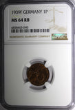 Germany-Third Reich Bronze 1939 F 1 Reichspfennig NGC MS64 RB KM# 89 (040)