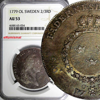 Sweden Gustav III Silver 1779 OL 2/3 Riksdaler NGC AU53 TOP GRADED KM# 526 (054)