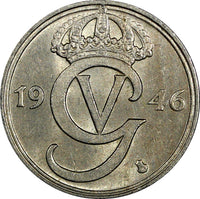 Sweden Gustaf V Nickel-Bronze 1946 TS 50 Ore  High Grade KM# 796 (22 010)