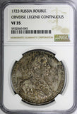 Russia Peter I Silver 1723 OK Rouble NGC VF35 Only 2 Graded Highest RARE KM162.3
