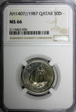 QATAR Khalifah  AH1407//1987 50 Dirhams NGC MS66 TOP GRADED KM# 5 (036)