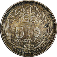 Egypt Hussein Kamel Silver 1917  5 Piastres Bombay Mint Toned KM# 318.1 (21 669)